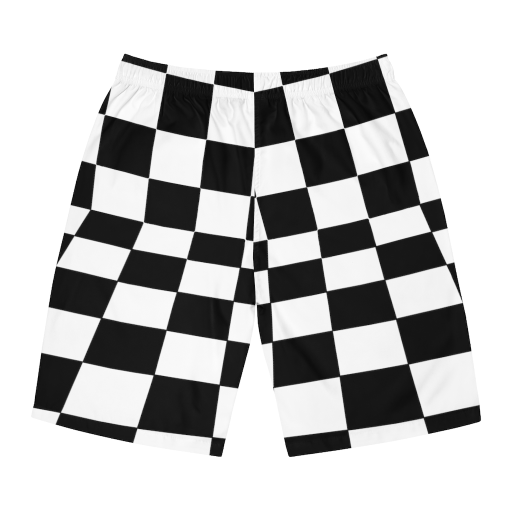 Men's Board Shorts Bent Checks Black on White - Image 3